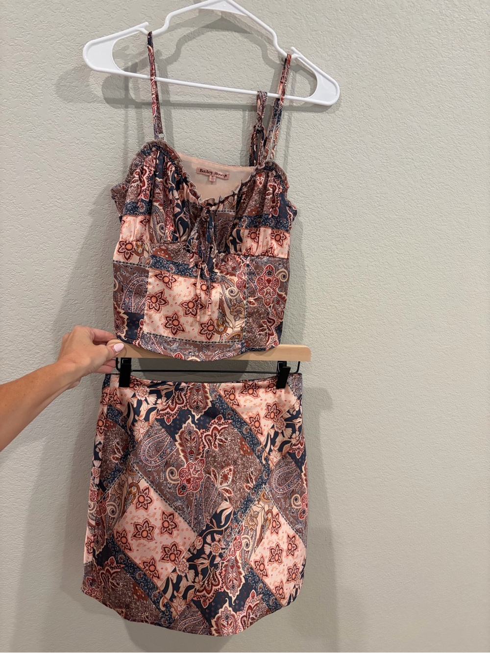 Bailey Rose Paisley Patchwork Two Piece Crop Top & Mini Skirt Set Size M